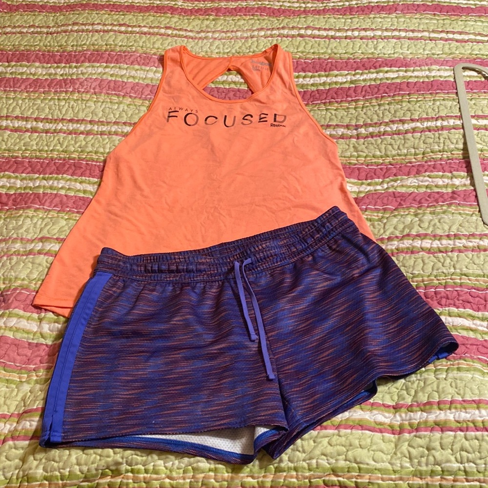 Reebok woman’s work outfit large tank medium shorts